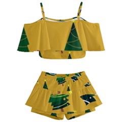 Christmas Tree,yellow Kids  Off Shoulder Skirt Bikini by nate14shop