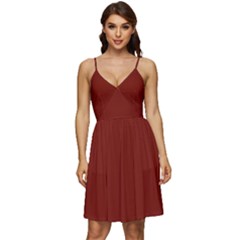 Christmas-maroon V-neck Pocket Summer Dress 