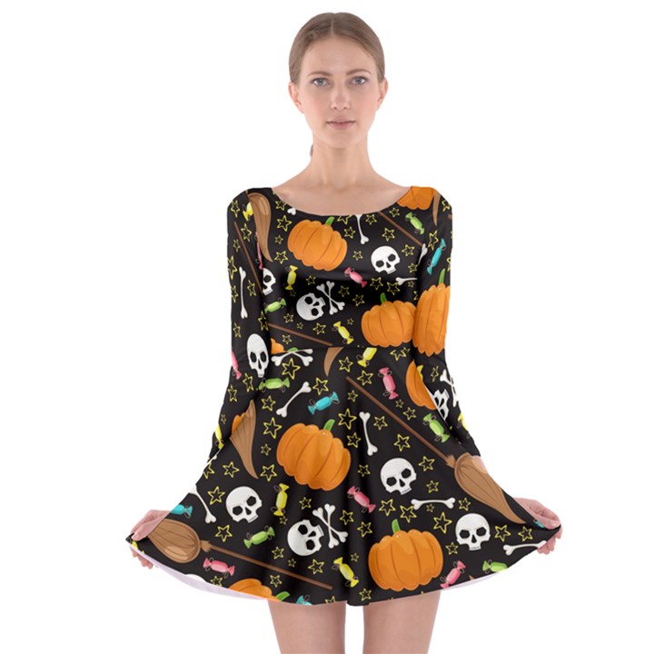 Halloween Pattern 3 Long Sleeve Skater Dress