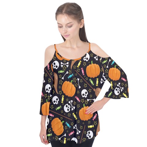 Halloween Pattern 3 Flutter Sleeve Tee  by designsbymallika