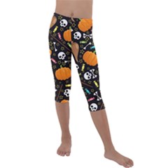 Halloween Pattern 3 Kids  Lightweight Velour Capri Leggings  by designsbymallika