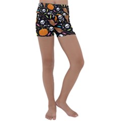 Halloween Pattern 3 Kids  Lightweight Velour Yoga Shorts by designsbymallika