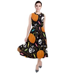 Halloween Pattern 3 Round Neck Boho Dress by designsbymallika