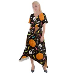 Halloween Pattern 3 Cross Front Sharkbite Hem Maxi Dress by designsbymallika