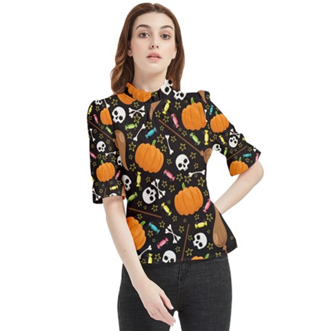 Halloween Pattern 3 Frill Neck Blouse by designsbymallika