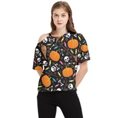 Halloween Pattern 3 One Shoulder Cut Out Tee by designsbymallika