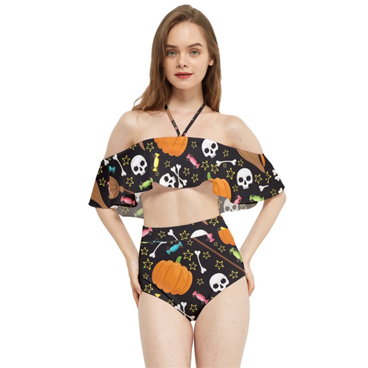 Halloween Pattern 3 Halter Flowy Bikini Set 