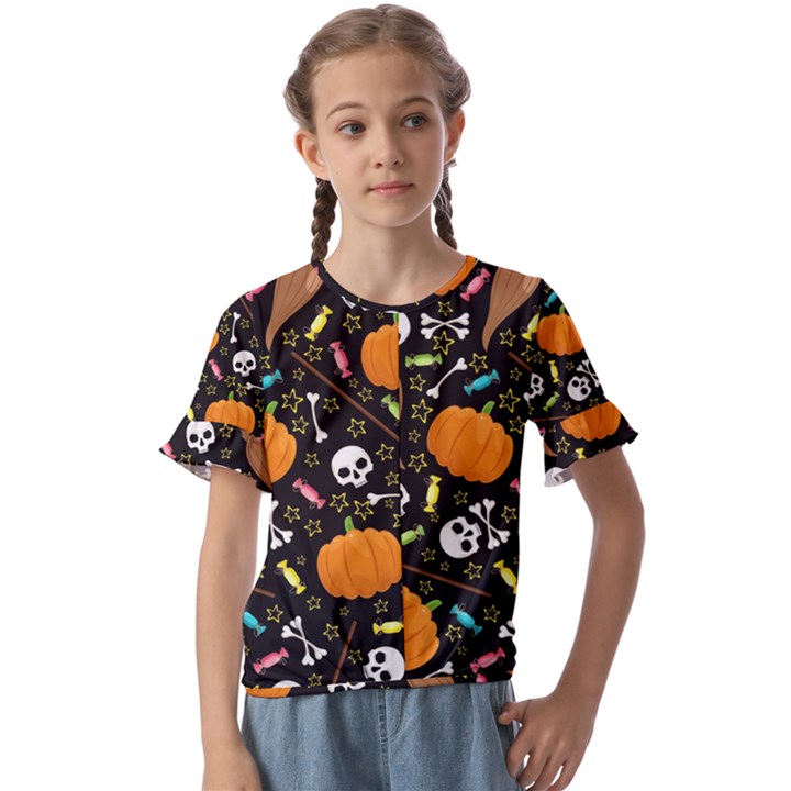 Halloween Pattern 3 Kids  Cuff Sleeve Scrunch Bottom Tee