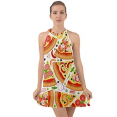 Pizza Love Halter Tie Back Chiffon Dress by designsbymallika