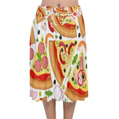 Pizza Love Velvet Flared Midi Skirt by designsbymallika