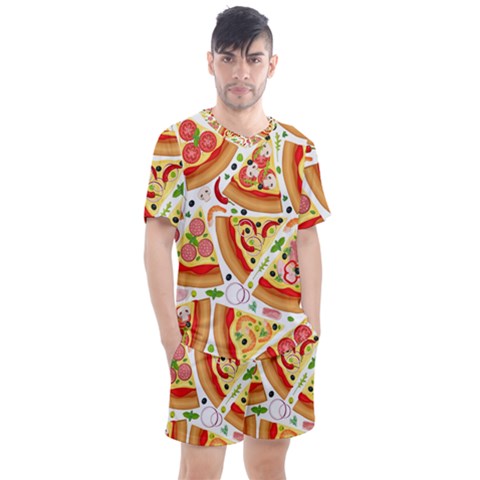 Pizza Love Men s Mesh Tee And Shorts Set by designsbymallika