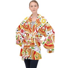 Pizza Love Long Sleeve Velvet Kimono  by designsbymallika