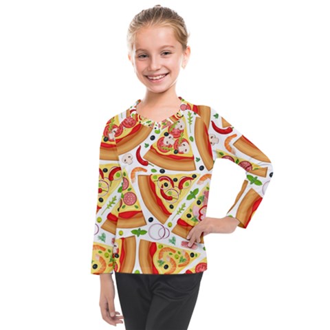 Pizza Love Kids  Long Mesh Tee by designsbymallika