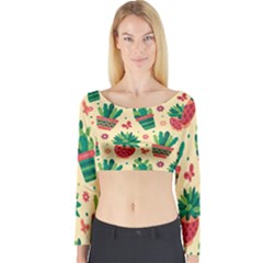 Cactus Love 5 Long Sleeve Crop Top by designsbymallika