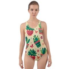 Cactus Love 5 Cut-out Back One Piece Swimsuit by designsbymallika