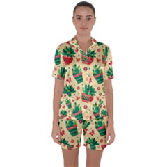 Cactus Love 5 Satin Short Sleeve Pajamas Set by designsbymallika