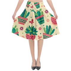 Cactus Love 5 Flared Midi Skirt by designsbymallika