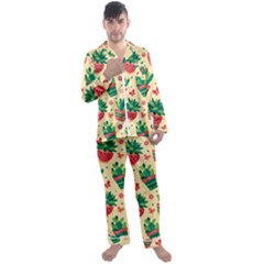 Cactus Love 5 Men s Long Sleeve Satin Pajamas Set by designsbymallika