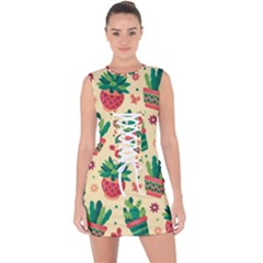 Cactus Love 5 Lace Up Front Bodycon Dress by designsbymallika