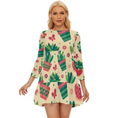 Cactus Love 5 Long Sleeve Babydoll Dress