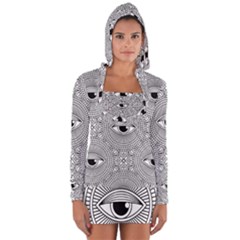 Eye Pattern Long Sleeve Hooded T-shirt by designsbymallika