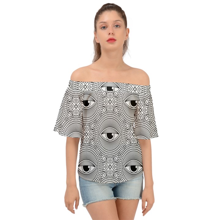 Eye Pattern Off Shoulder Short Sleeve Top