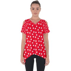 Stars-white Red Cut Out Side Drop Tee by nate14shop