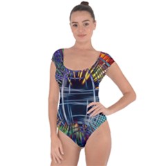 Color-background-structure-lines- Short Sleeve Leotard 