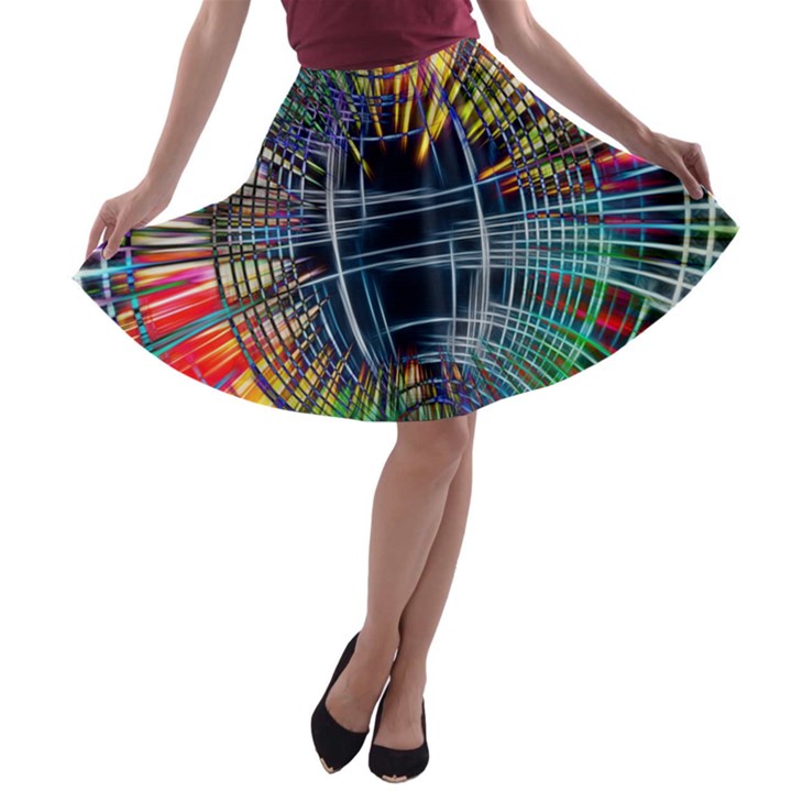 Color-background-structure-lines- A-line Skater Skirt