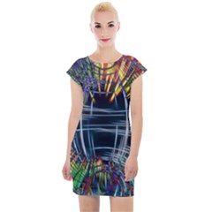 Color-background-structure-lines- Cap Sleeve Bodycon Dress