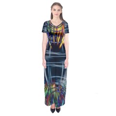 Color-background-structure-lines- Short Sleeve Maxi Dress