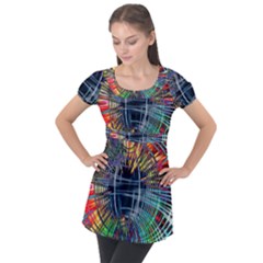 Color-background-structure-lines- Puff Sleeve Tunic Top