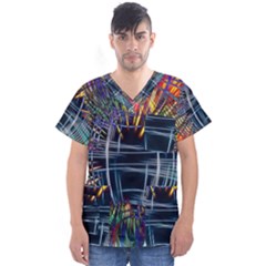 Color-background-structure-lines- Men s V-neck Scrub Top