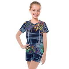 Color-background-structure-lines- Kids  Mesh Tee And Shorts Set