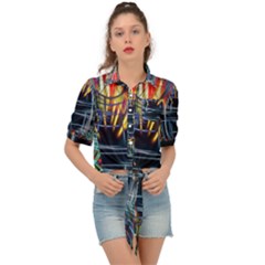 Color-background-structure-lines- Tie Front Shirt 