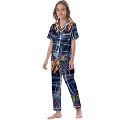 Color-background-structure-lines- Kids  Satin Short Sleeve Pajamas Set by Jancukart