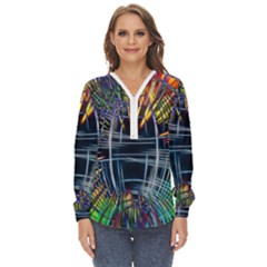 Color-background-structure-lines- Zip Up Long Sleeve Blouse