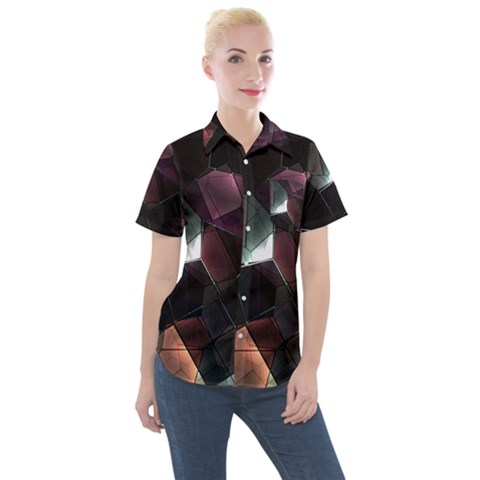 Crystals Background Designluxury Women s Short Sleeve Pocket Shirt by Jancukart