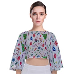 Wallpaper Special Christmas Tie Back Butterfly Sleeve Chiffon Top by nate14shop