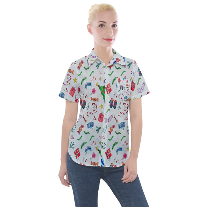 Wallpaper Special Christmas Women s Short Sleeve Pocket Shirt