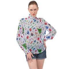 Wallpaper Special Christmas High Neck Long Sleeve Chiffon Top