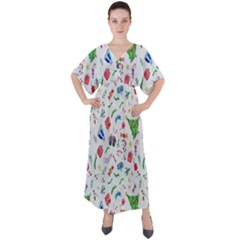 Wallpaper Special Christmas V-neck Boho Style Maxi Dress