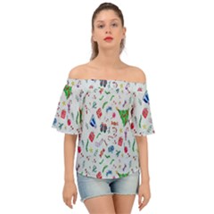 Wallpaper Special Christmas Off Shoulder Short Sleeve Top