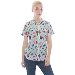 Wallpaper Special Christmas Women s Short Sleeve Pocket Shirt