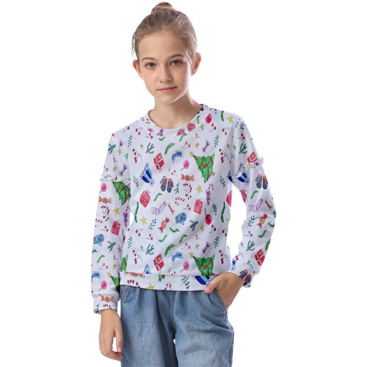 Wallpaper Special Christmas Kids  Long Sleeve Tee with Frill 