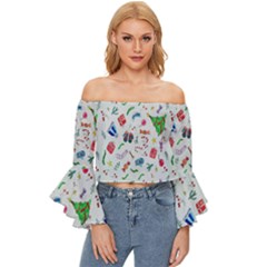 Wallpaper Special Christmas Off Shoulder Flutter Bell Sleeve Top by nate14shop