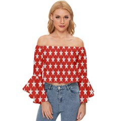 White Star Off Shoulder Flutter Bell Sleeve Top