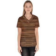 Texture Wood,dark Women s V-neck Scrub Top by nate14shop