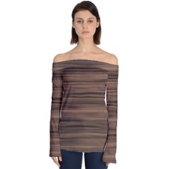 Texture Wood,dark Off Shoulder Long Sleeve Top by nate14shop