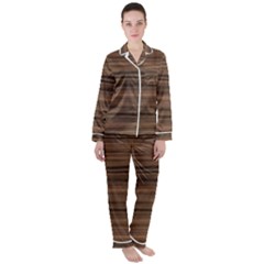 Texture Wood,dark Satin Long Sleeve Pajamas Set by nate14shop